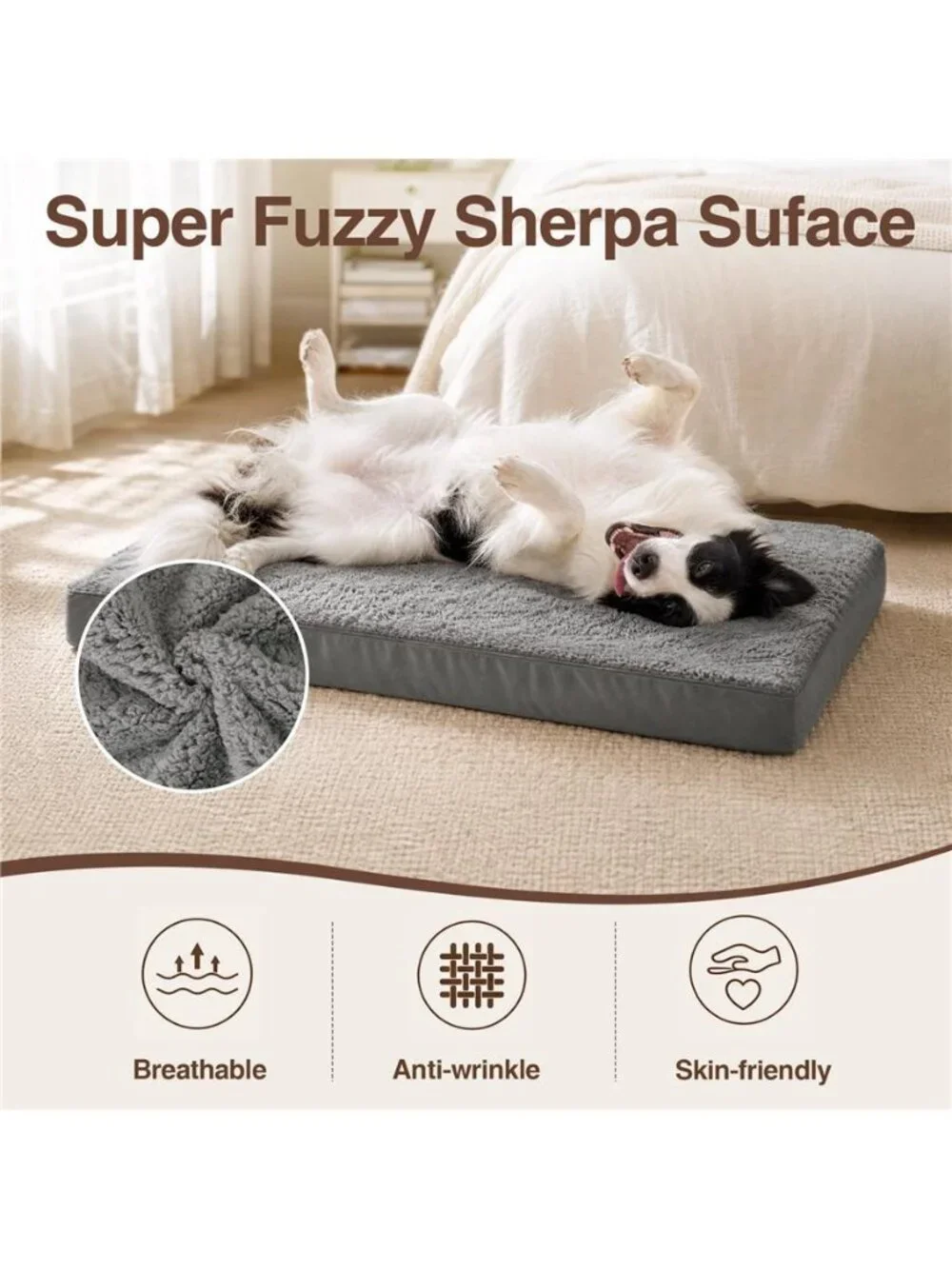 35in Dog Bed Large Dog Orthopedic Crate Bed with Removable Washable L（35*22*3）